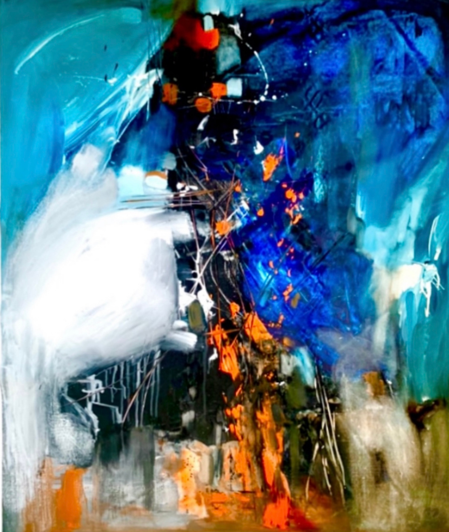 Turmoil in Blue, 120 x 90 cm · 2022 · Acrylic on Canvas, Dubai
